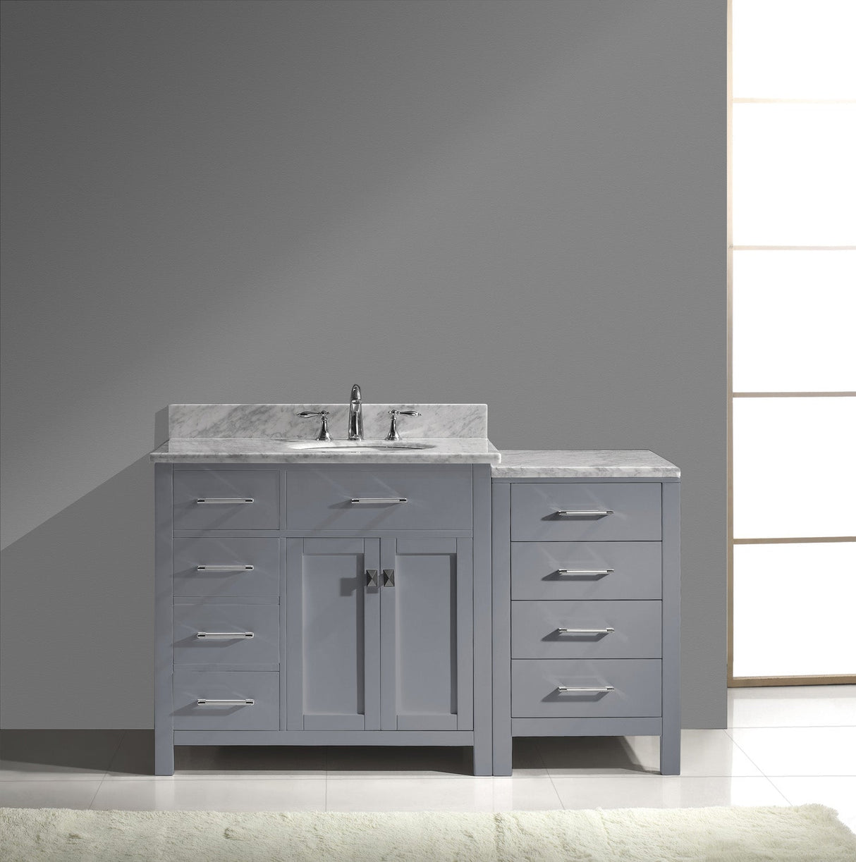 Virtu USA Caroline Parkway 57" Single Bath Vanity with White Marble Top and Round Sink