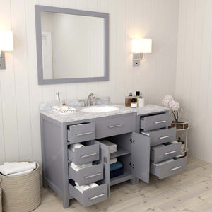 Virtu USA Caroline Parkway 57" Single Bath Vanity with White Marble Top and Round Sink with Matching Mirror