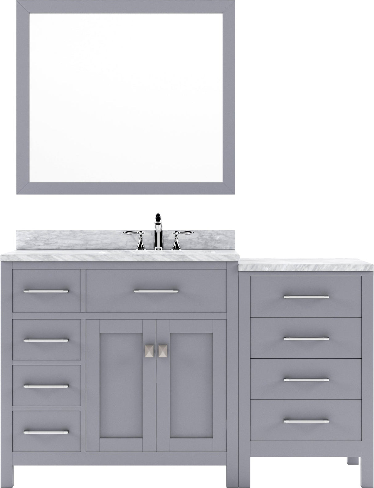 Virtu USA Caroline Parkway 57" Single Bath Vanity with White Marble Top and Round Sink with Matching Mirror - Luxe Bathroom Vanities