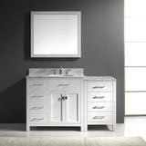 Virtu USA Caroline Parkway 57" Single Bath Vanity with White Marble Top and Round Sink with Brushed Nickel Faucet with Matching Mirror