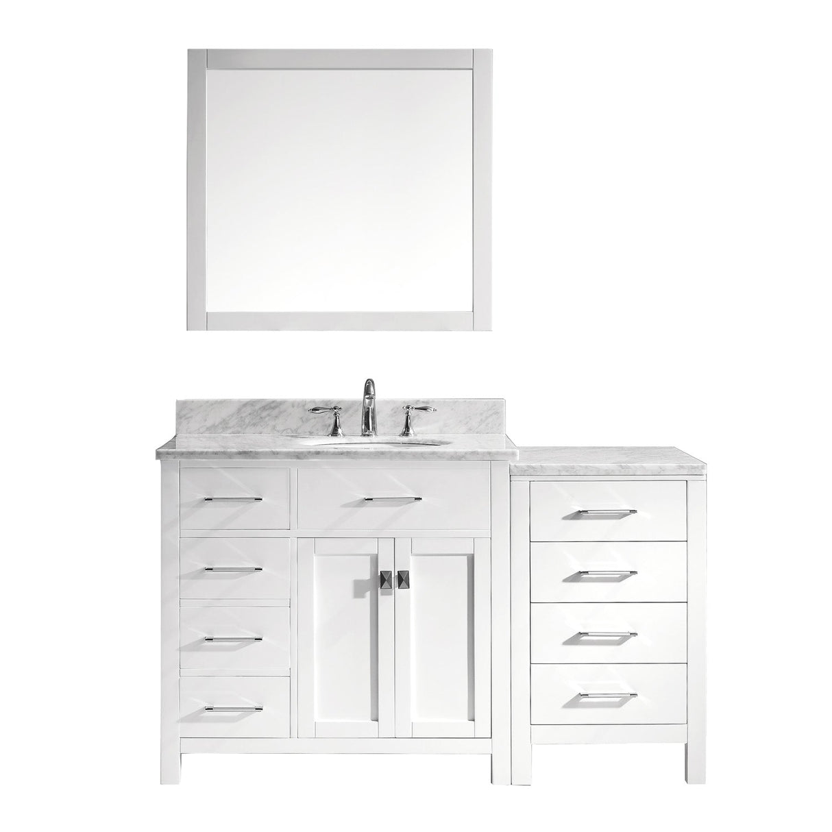 Virtu USA Caroline Parkway 57" Single Bath Vanity with White Marble Top and Round Sink with Brushed Nickel Faucet with Matching Mirror - Luxe Bathroom Vanities