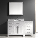 Virtu USA Caroline Parkway 57" Single Bath Vanity with White Marble Top and Round Sink with Polished Chrome Faucet with Matching Mirror