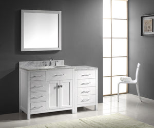 Virtu USA Caroline Parkway 57" Single Bath Vanity with White Marble Top and Round Sink with Polished Chrome Faucet with Matching Mirror