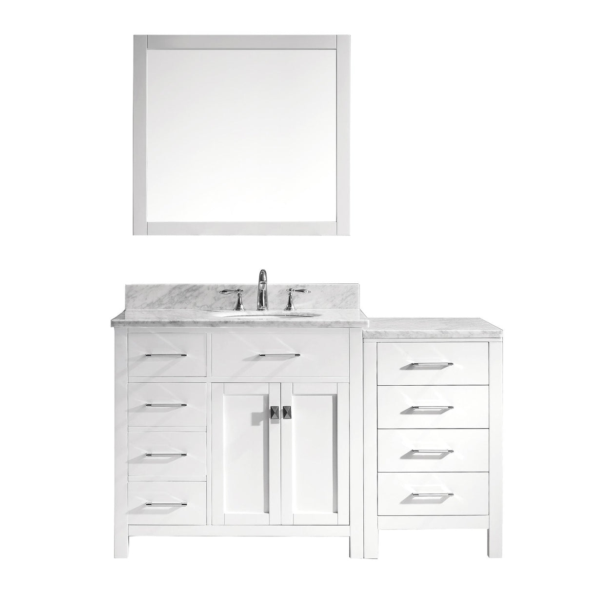 Virtu USA Caroline Parkway 57" Single Bath Vanity with Marble Top and Round Sink with Polished Chrome Faucet and Mirror - Luxe Bathroom Vanities Luxury Bathroom Fixtures Bathroom Furniture