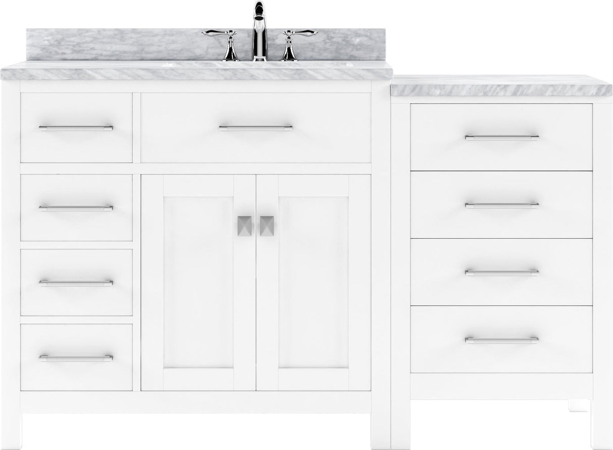 Virtu USA Caroline Parkway 57" Single Bath Vanity with White Marble Top and Round Sink with Matching Mirror