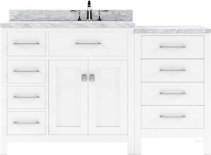 Virtu USA Caroline Parkway 57" Single Bath Vanity with White Marble Top and Round Sink with Matching Mirror
