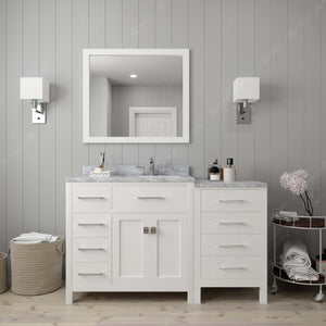 Virtu USA Caroline Parkway 57" Single Bath Vanity with White Marble Top and Round Sink with Matching Mirror