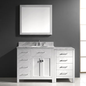 Virtu USA Caroline Parkway 57" Single Bath Vanity with White Marble Top and Round Sink with Matching Mirror