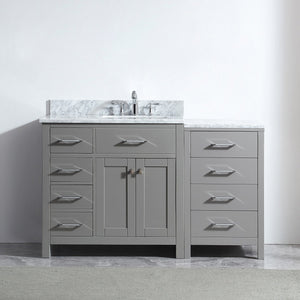 Virtu USA Caroline Parkway 57" Single Bath Vanity with White Marble Top and Square Sink