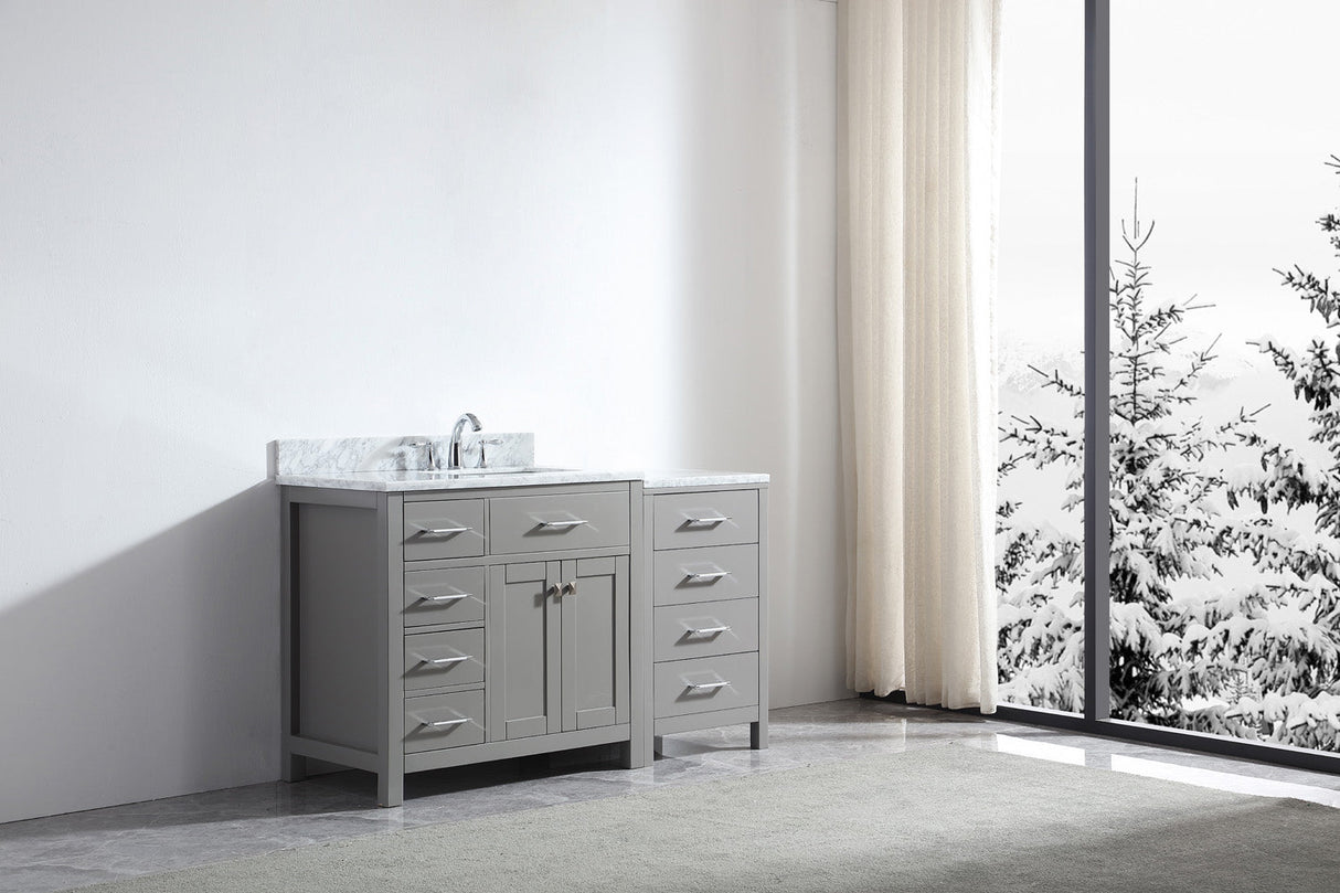 Virtu USA Caroline Parkway 57" Single Bath Vanity in Cashmere Gray with White Marble Top and Square Sink with Polished Chrome Faucet