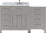 Virtu USA Caroline Parkway 57" Single Bath Vanity in Cashmere Gray with White Marble Top and Square Sink with Polished Chrome Faucet - Luxe Bathroom Vanities