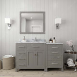 Virtu USA Caroline Parkway 57" Single Bath Vanity with White Marble Top and Square Sink with Matching Mirror