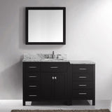 Virtu USA Caroline Parkway 57" Single Bath Vanity with White Marble Top and Square Sink with Brushed Nickel Faucet with Matching Mirror