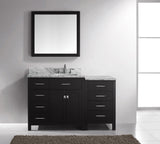 Virtu USA Caroline Parkway 57" Single Bath Vanity with White Marble Top and Square Sink with Brushed Nickel Faucet with Matching Mirror