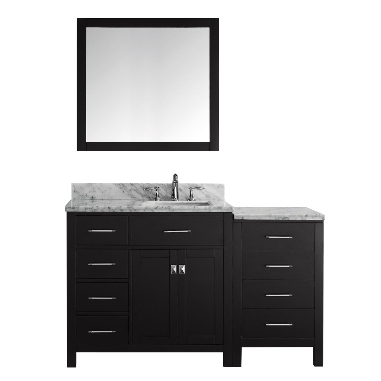 Virtu USA Caroline Parkway 57" Single Bath Vanity with Marble Top and Square Sink with Brushed Nickel Faucet and Mirror - Luxe Bathroom Vanities Luxury Bathroom Fixtures Bathroom Furniture