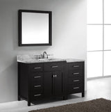 Virtu USA Caroline Parkway 57" Single Bath Vanity with White Marble Top and Square Sink with Matching Mirror