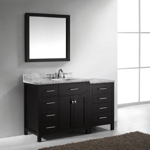 Virtu USA Caroline Parkway 57" Single Bath Vanity with White Marble Top and Square Sink with Matching Mirror