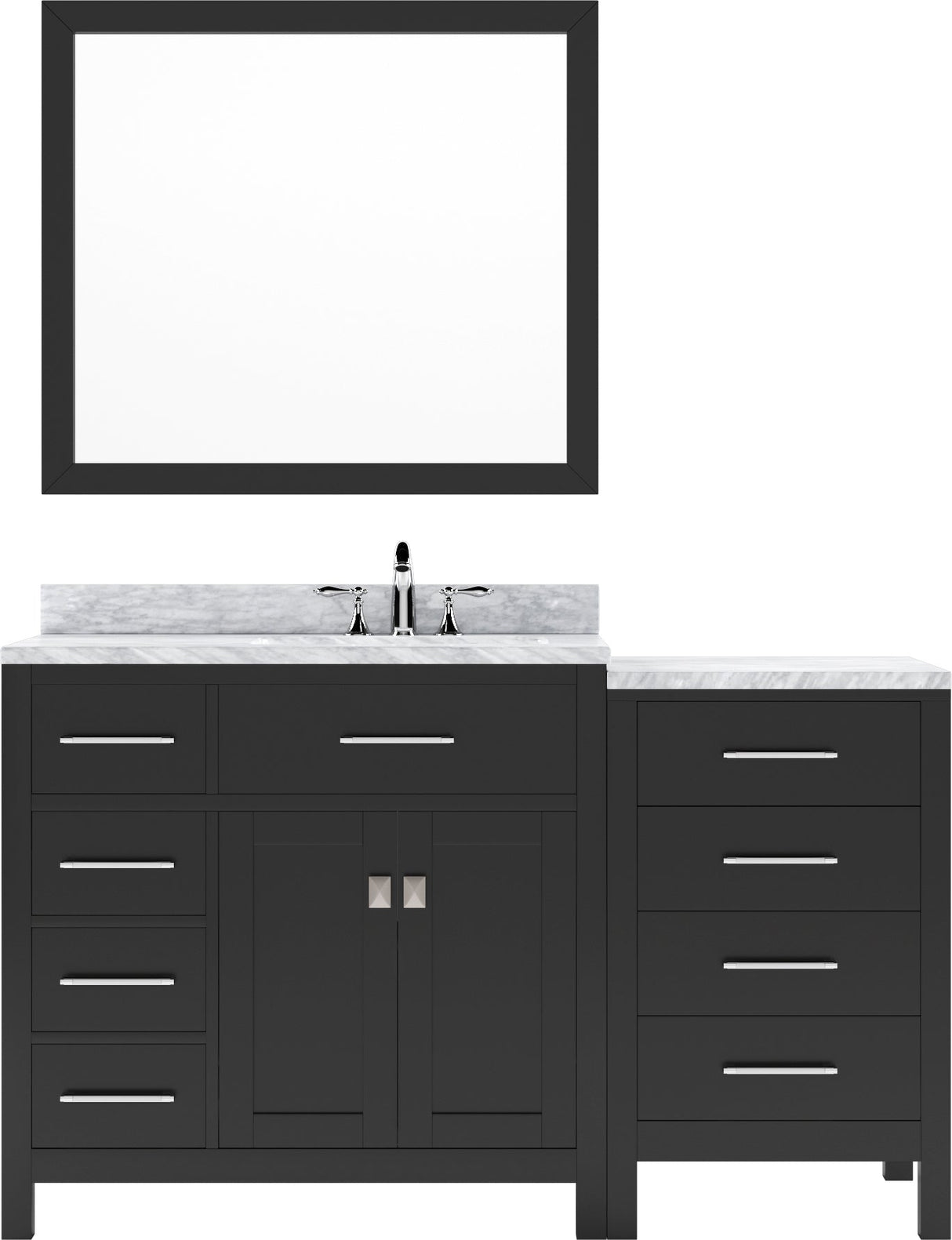 Virtu USA Caroline Parkway 57" Single Bath Vanity with White Marble Top and Square Sink with Polished Chrome Faucet with Matching Mirror - Luxe Bathroom Vanities