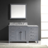 Virtu USA Caroline Parkway 57" Single Bath Vanity with White Marble Top and Square Sink with Polished Chrome Faucet with Matching Mirror