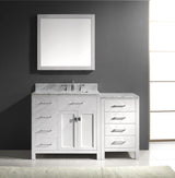 Virtu USA Caroline Parkway 57" Single Bath Vanity with White Marble Top and Square Sink with Brushed Nickel Faucet with Matching Mirror