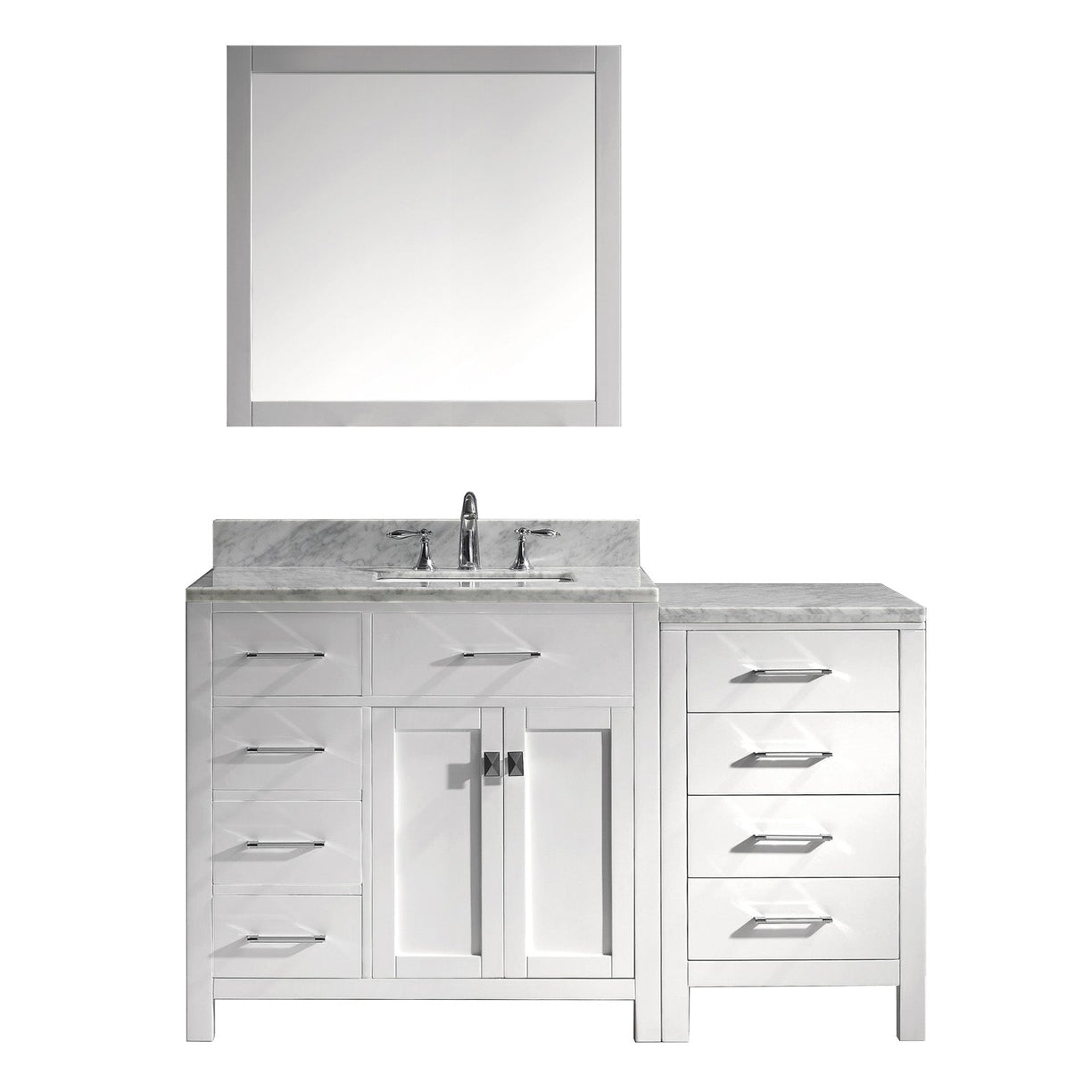 Virtu USA Caroline Parkway 57" Single Bath Vanity with Marble Top and Square Sink with Brushed Nickel Faucet and Mirror - Luxe Bathroom Vanities