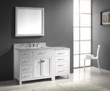 Virtu USA Caroline Parkway 57" Single Bath Vanity with White Marble Top and Square Sink with Polished Chrome Faucet with Matching Mirror