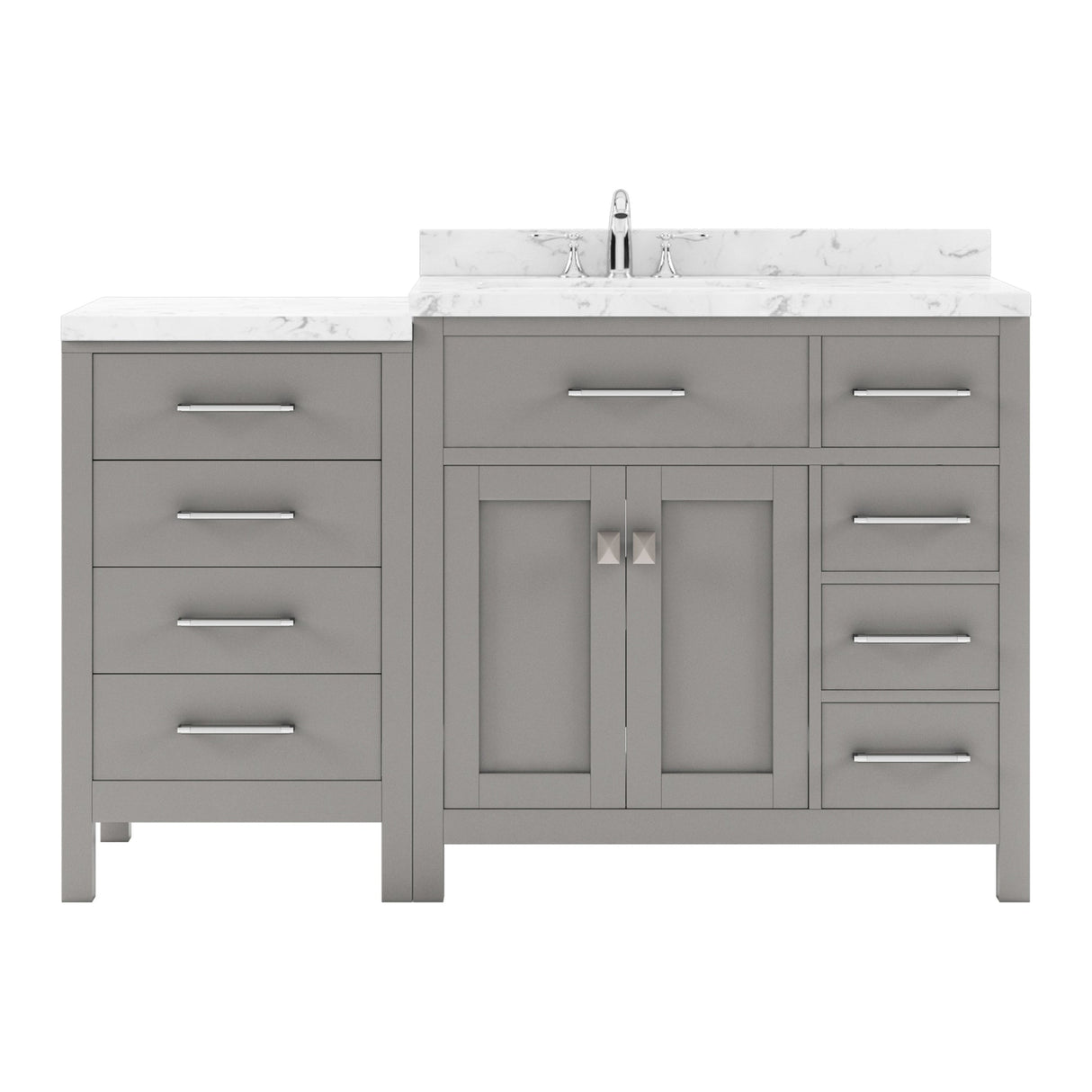 Virtu USA Caroline Parkway 57" Single Bath Vanity with Cultured Marble White Quartz Top and Round Sink with Matching Mirror