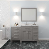 Virtu USA Caroline Parkway 57" Single Bath Vanity with Cultured Marble White Quartz Top and Round Sink with Polished Chrome Faucet with Matching Mirror