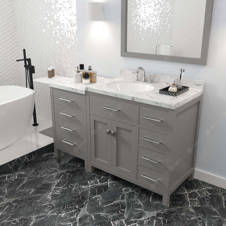 Virtu USA Caroline Parkway 57" Single Bath Vanity with Cultured Marble White Quartz Top and Round Sink with Polished Chrome Faucet with Matching Mirror