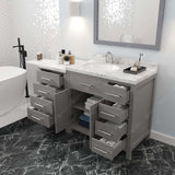 Virtu USA Caroline Parkway 57" Single Bath Vanity with Cultured Marble White Quartz Top and Round Sink with Matching Mirror