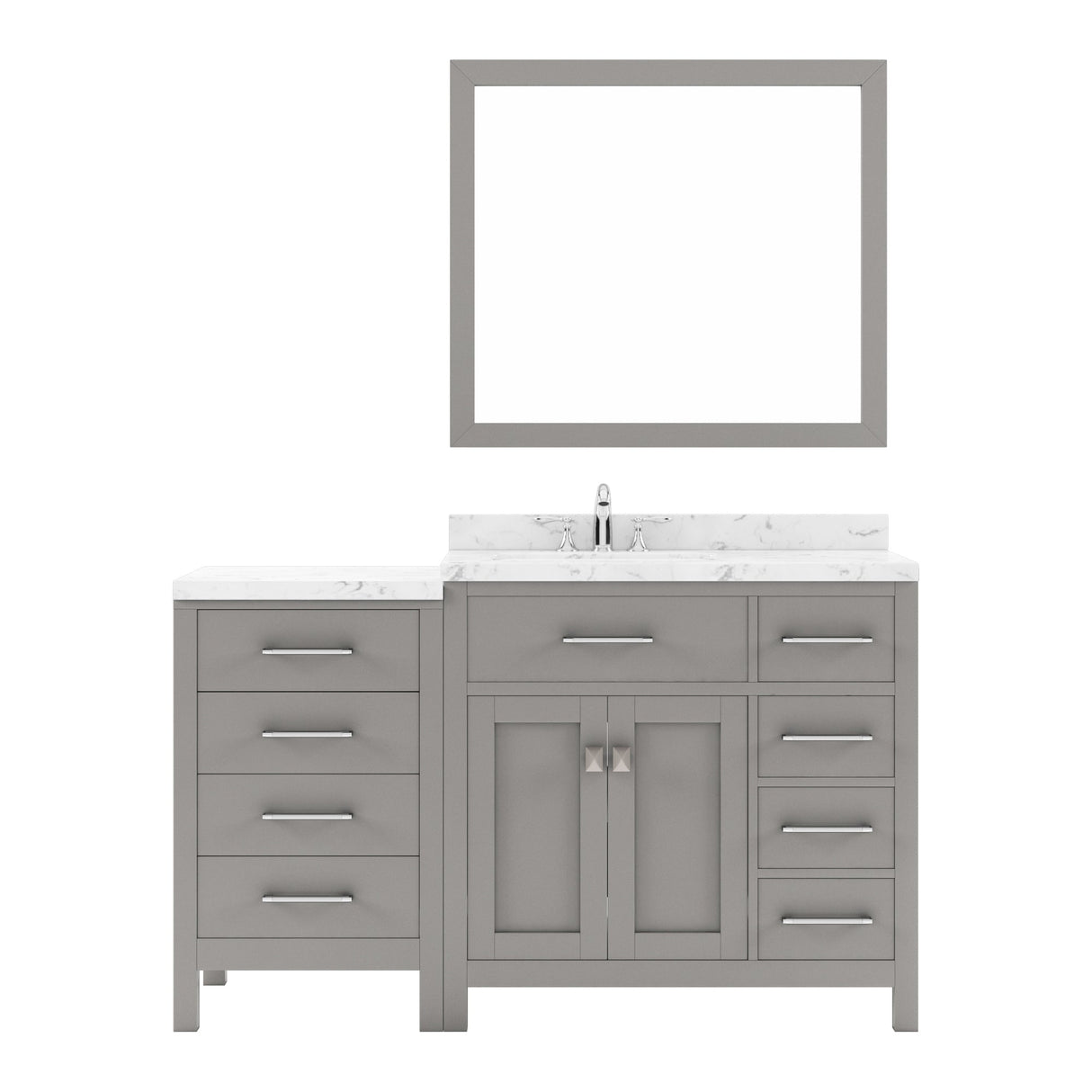 Virtu USA Caroline Parkway 57" Single Bath Vanity with Cultured Marble White Quartz Top and Round Sink with Polished Chrome Faucet with Matching Mirror - Luxe Bathroom Vanities