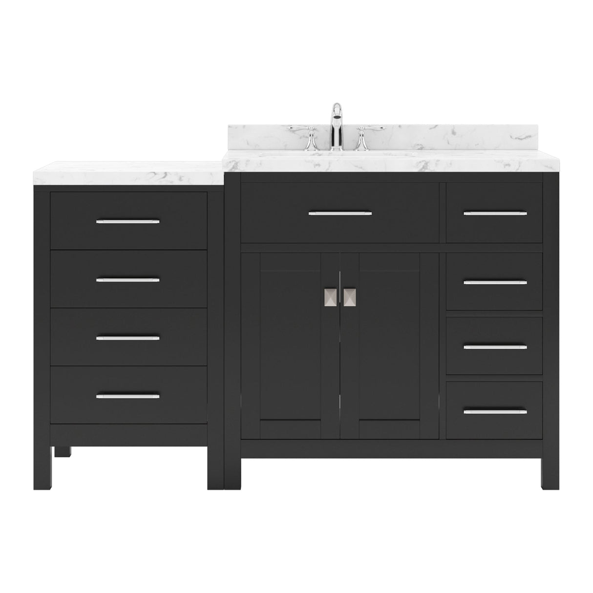 Virtu USA Caroline Parkway 57" Single Bath Vanity with Cultured Marble White Quartz Top and Round Sink with Matching Mirror