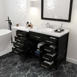 Virtu USA Caroline Parkway 57" Single Bath Vanity with Cultured Marble White Quartz Top and Round Sink with Polished Chrome Faucet with Matching Mirror