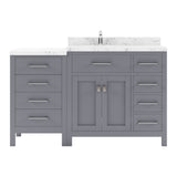 Virtu USA Caroline Parkway 57" Single Bath Vanity with Cultured Marble White Quartz Top and Round Sink with Matching Mirror