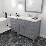 Virtu USA Caroline Parkway 57" Single Bath Vanity with Cultured Marble White Quartz Top and Round Sink with Matching Mirror