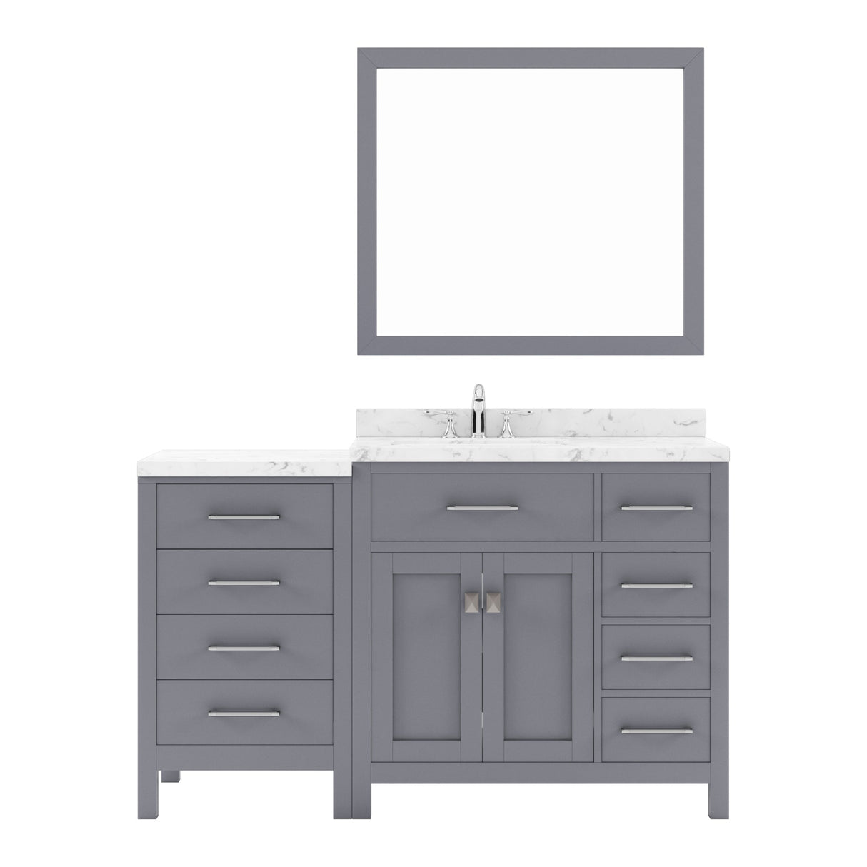 Virtu USA Caroline Parkway 57" Single Bath Vanity with Cultured Marble White Quartz Top and Round Sink with Polished Chrome Faucet with Matching Mirror - Luxe Bathroom Vanities