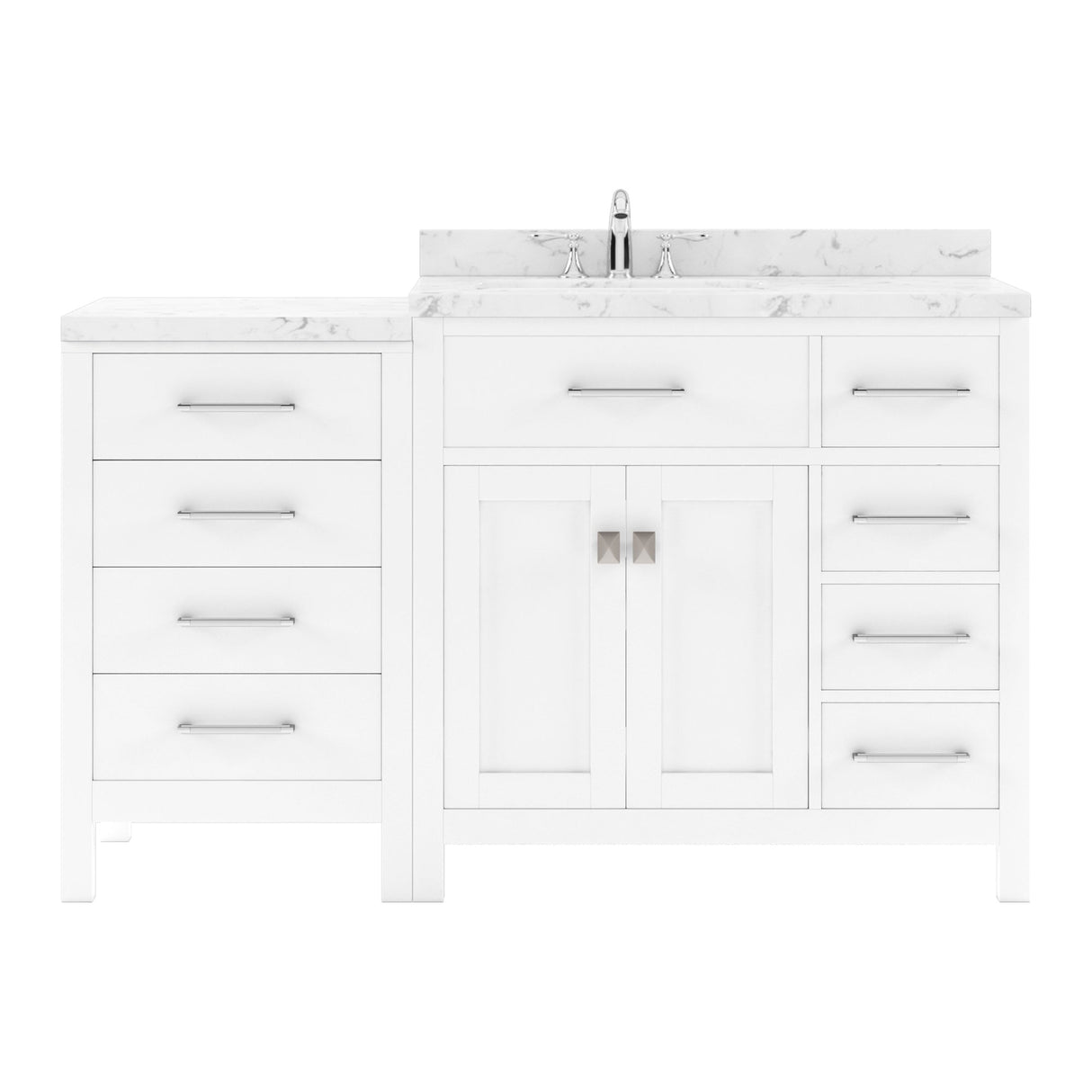 Virtu USA Caroline Parkway 57" Single Bath Vanity with Cultured Marble White Quartz Top and Round Sink with Polished Chrome Faucet with Matching Mirror