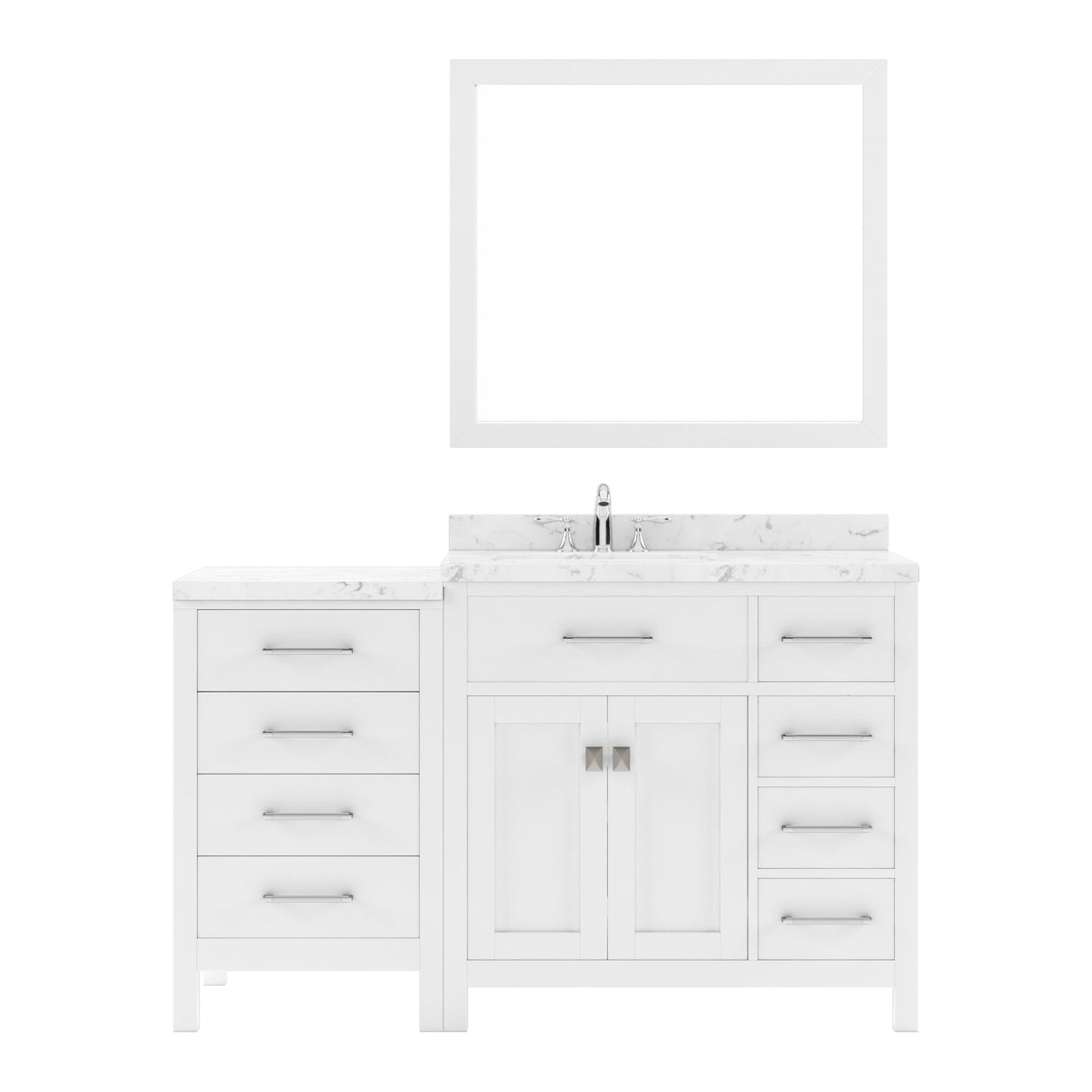 Virtu USA Caroline Parkway 57" Single Bath Vanity with Cultured Marble White Quartz Top and Round Sink with Matching Mirror - Luxe Bathroom Vanities