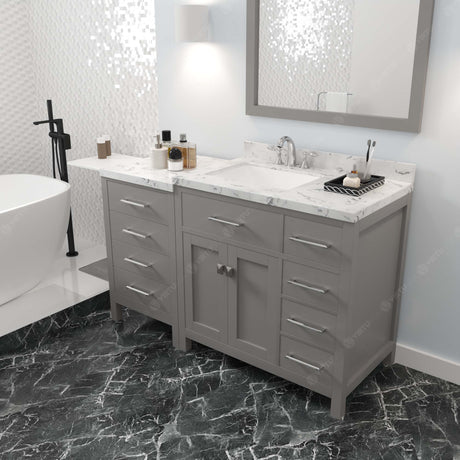 Virtu USA Caroline Parkway 57" Single Bath Vanity with Cultured Marble White Quartz Top and Square Sink with Brushed Nickel Faucet with Matching Mirror
