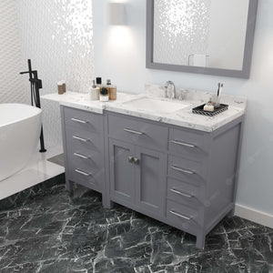 Virtu USA Caroline Parkway 57" Single Bath Vanity with Cultured Marble White Quartz Top and Square Sink with Matching Mirror