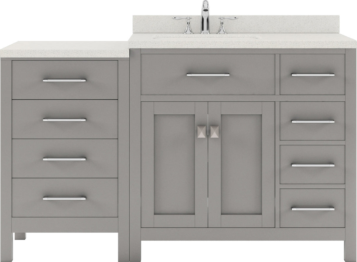 Virtu USA Caroline Parkway 57" Single Bath Vanity with Dazzle White Quartz Top and Round Sink with Brushed Nickel Faucet with Matching Mirror