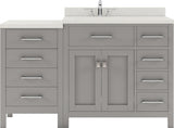 Virtu USA Caroline Parkway 57" Single Bath Vanity with Dazzle White Quartz Top and Round Sink with Brushed Nickel Faucet with Matching Mirror