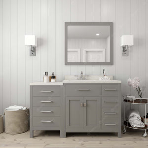 Virtu USA Caroline Parkway 57" Single Bath Vanity with Dazzle White White Quartz Top and Round Sink with Matching Mirror