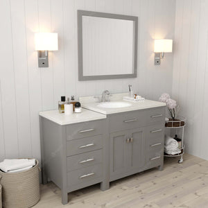 Virtu USA Caroline Parkway 57" Single Bath Vanity with Dazzle White White Quartz Top and Round Sink with Matching Mirror