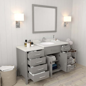 Virtu USA Caroline Parkway 57" Single Bath Vanity with Dazzle White White Quartz Top and Round Sink with Matching Mirror