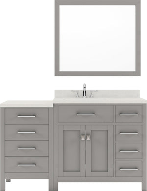 Virtu USA Caroline Parkway 57" Single Bath Vanity with Dazzle White Quartz Top and Round Sink with Polished Chrome Faucet with Matching Mirror - Luxe Bathroom Vanities