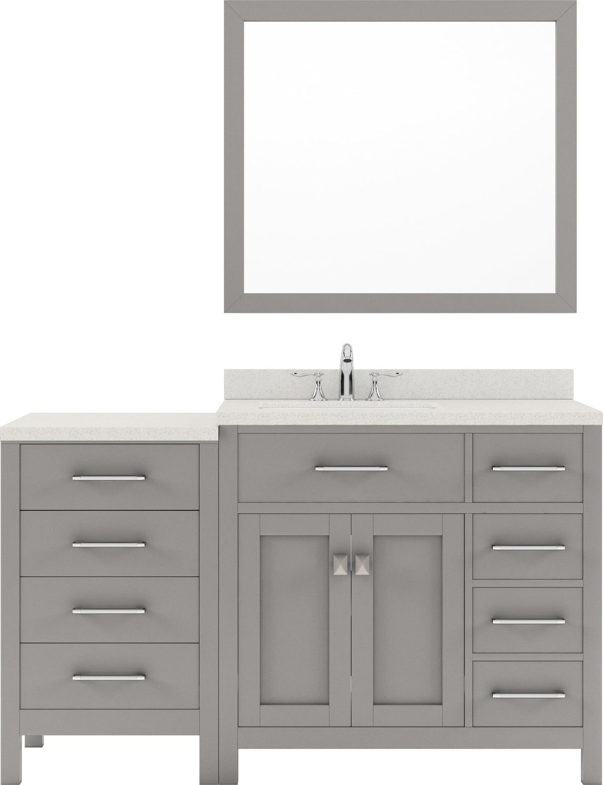 Virtu USA Caroline Parkway 57" Single Bath Vanity with Dazzle White Quartz Top and Round Sink with Brushed Nickel Faucet with Matching Mirror - Luxe Bathroom Vanities