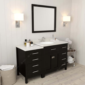 Virtu USA Caroline Parkway 57" Single Bath Vanity with Dazzle White White Quartz Top and Round Sink with Matching Mirror