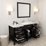 Virtu USA Caroline Parkway 57" Single Bath Vanity with Dazzle White Quartz Top and Round Sink with Brushed Nickel Faucet with Matching Mirror