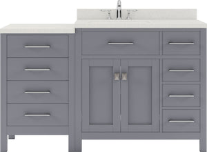 Virtu USA Caroline Parkway 57" Single Bath Vanity with Dazzle White Quartz Top and Round Sink with Polished Chrome Faucet with Matching Mirror